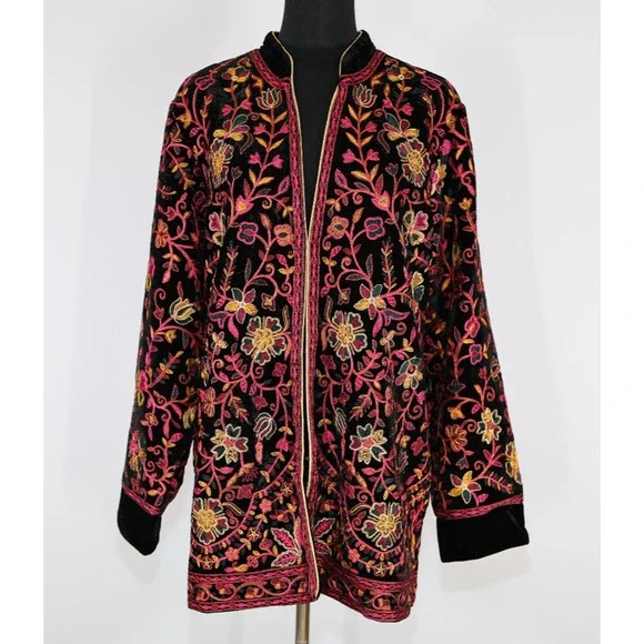 B0 SOFT SURROUNDINGS Astrid Velvet Floral Embroidered Jacket Size L $239 - Picture 2 of 6